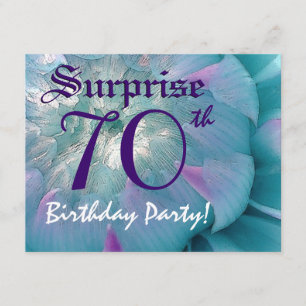 SURPRISE 70th Birthday Blue and Purple Dahlia S001 Invitation