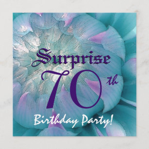 SURPRISE 70th Birthday Blue and Purple Dahlia W077 Invitation