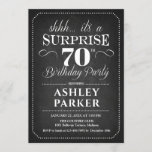Surprise 70th Birthday - Chalkboard Black White Invitation<br><div class="desc">Surprise 70th Birthday Party Invitation.
Retro design with black chalkboard pattern and white script font. Surprise bday celebration for man or woman. Can be customized into any age!</div>