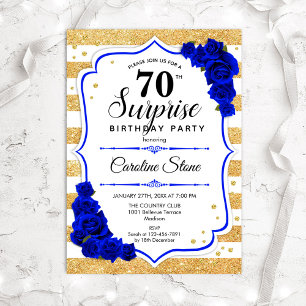 Surprise 70th Birthday - Gold White Royal Blue Invitation