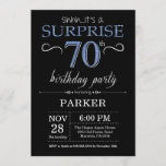 Surprise 70th Birthday Invitation Black and Blue<br><div class="desc">Surprise 70th Birthday Invitation with Black and Blue Glitter Background. Chalkboard. Adult Birthday. Men or Women Bday Invite. Any age. For further customization,  please click the "Customize it" button and use our design tool to modify this template.</div>