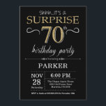 Surprise 70th Birthday Invitation Black and Gold<br><div class="desc">Surprise 70th Birthday Invitation with Black and Gold Glitter Background. Chalkboard. Adult Birthday. Men or Women Bday Invite. Any age. For further customization,  please click the "Customize it" button and use our design tool to modify this template.</div>