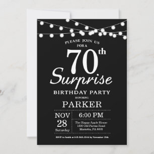 Surprise 70th Birthday Invitation Black and White