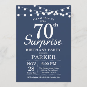 Surprise 70th Birthday Invitation Blue