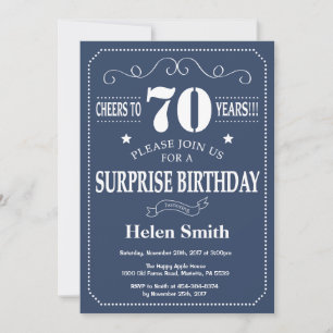 Surprise 70th Birthday Invitation Blue and White