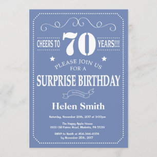 Surprise 70th Birthday Invitation Blue and White