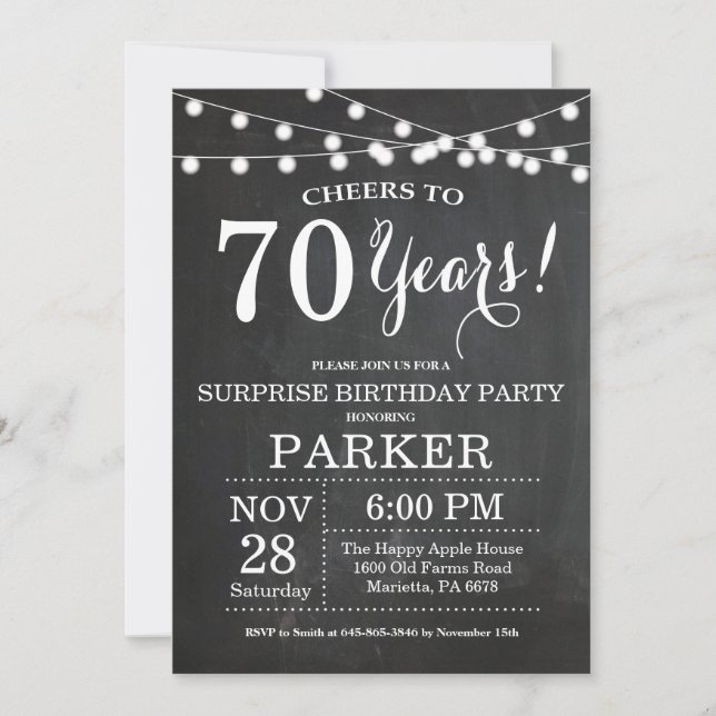 Surprise 70th Birthday Invitation Chalkboard (Front)