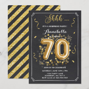 Surprise 70th Birthday Invitation Gold Chalkboard