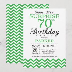 Surprise 70th Birthday Invitation Green Chevron