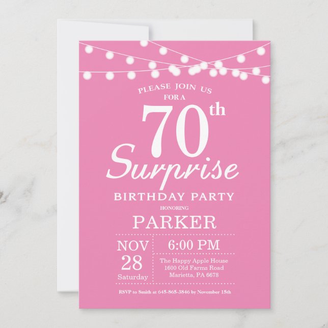 Surprise 70th Birthday Invitation Pink (Front)