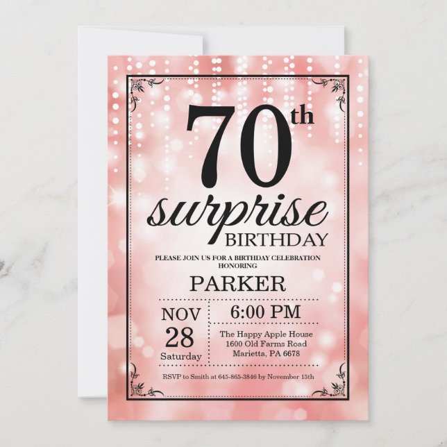 Surprise 70th Birthday Invitation Pink Glitter (Front)