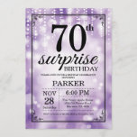 Surprise 70th Birthday Invitation Purple Glitter<br><div class="desc">Surprise 70th Birthday Invitation with Purple String Lights with Purple Glitter Background. Purple Birthday. Adult Birthday. Men or Women Bday Invite. 13th 15th 16th 18th 20th 21st 30th 40th 50th 60th 70th 80th 90th 100th, Any age. For further customization, please click the "Customize it" button and use our design tool...</div>