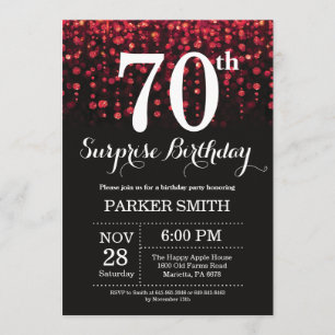 Surprise 70th Birthday Invitation Red Glitter