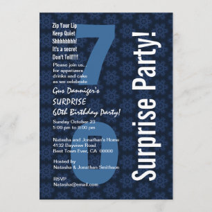 SURPRISE 70th Birthday Modern Blue and White D498 Invitation