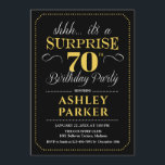 Surprise 70th Birthday Party - Black Gold Invitation<br><div class="desc">Surprise 70th Birthday Party Invitation.
Simple classy design in black gold and white. Features elegant script font. Surprise bday celebration for man or woman. Can be customized into any age!</div>