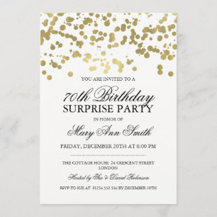 Surprise 70th Birthday Party Gold Foil Confetti Invitation