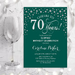Surprise 70th Birthday Party - Green Silver Invitation<br><div class="desc">Surprise 70th Birthday Party Invitation.
Elegant design in emerald green and faux glitter silver. Features script font and diamonds confetti. Cheers to 70 Years! Message me if you need further customization.</div>