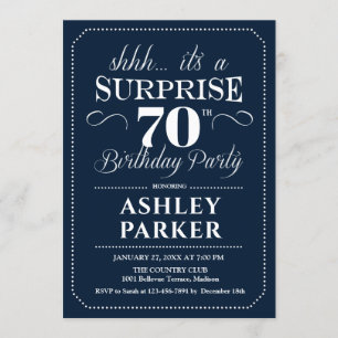 Surprise 70th Birthday Party - Navy White Invitation