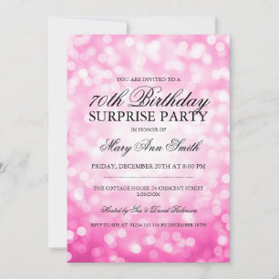 Surprise 70th Birthday Party Pink Glitter Lights Invitation