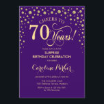 Surprise 70th Birthday Party - Purple Gold Invitation<br><div class="desc">Surprise 70th Birthday Party Invitation.
Elegant design in royal purple and faux glitter gold . Features script font and diamonds confetti. Cheers to 70 Years! Message me if you need further customization.</div>