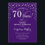 Surprise 70th Birthday Party - Purple Silver Invitation<br><div class="desc">Surprise 70th Birthday Party Invitation.
Elegant design in purple and faux glitter silver. Features script font and diamonds confetti. Cheers to 70 Years! Message me if you need further customization.</div>