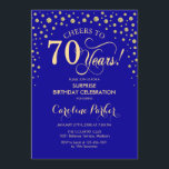 Surprise 70th Birthday Party - Royal Blue Gold Invitation<br><div class="desc">Surprise 70th Birthday Party Invitation.
Elegant design in sapphire royal blue and faux glitter gold. Features script font and diamonds confetti. Cheers to 70 Years! Message me if you need further customization.</div>