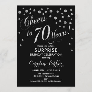 Surprise 70th Birthday Party - Silver Black Invitation