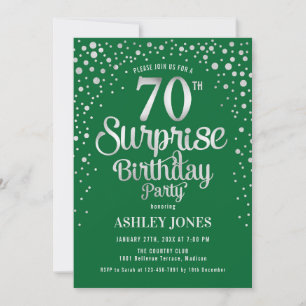 Surprise 70th Birthday Party - Silver & Green Invitation