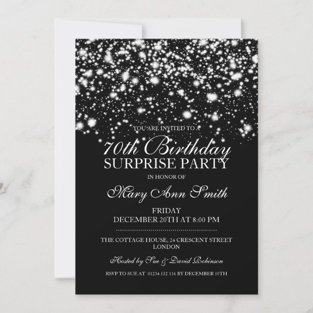 Surprise 70th Birthday Party Silver Midnight Glam Invitation (Front)
