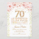 Surprise 70th Birthday Party - White Gold Pink Invitation<br><div class="desc">Surprise 70th Birthday Party Invitation.
Elegant design in faux glitter gold,  white and pink. Features confetti,  script font and watercolor blush pink flowers. Message me if you need further customization.</div>