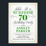 Surprise 70th Birthday Party - White Green Invitation<br><div class="desc">Surprise 70th Birthday Party Invitation.
Simple classy design in white,  green and black. Features elegant script font. Surprise bday celebration for man or woman. Can be customized into any age!</div>