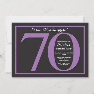 Surprise 70th Birthday Purple and Black Chalkboard Invitation