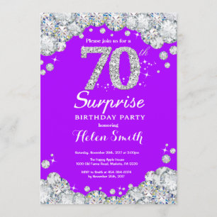 Surprise 70th Birthday Purple and Silver Diamond Invitation