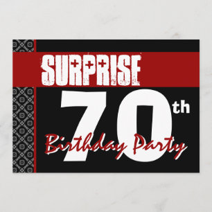 Surprise 70th Birthday Red and Black V05 Invitation