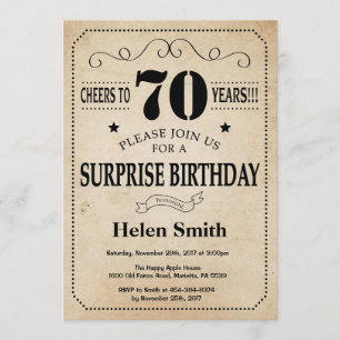 Surprise 70th Birthday Rustic Vintage Retro Invitation