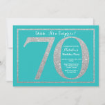 Surprise 70th Birthday Teal and Silver Glitter Invitation<br><div class="desc">Surprise 70th Birthday Invitation. Teal and Silver Glitter Birthday Party Invite with Teal Background. Surprise Birthday. Adult Birthday. Men or Women Bday Bash Party. For further customization,  please click the "Customize it" button and use our design tool to modify this template.</div>