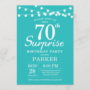 Surprise 70th Birthday Teal Aqua Turquoise Invitation