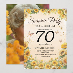 Surprise 70th Sunflowers Butterflies Invitation