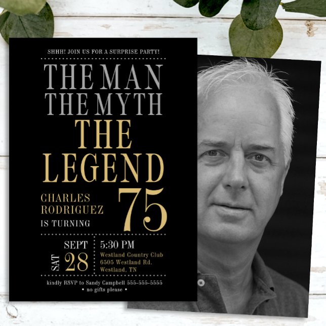 Surprise 75th Birthday The Man The Myth The Legend Invitation (Creator Uploaded)