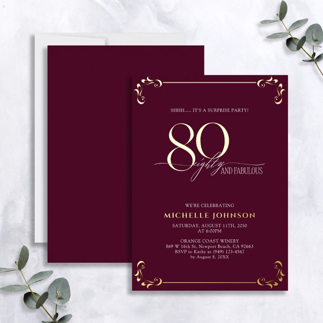 Surprise 80 & Fabulous Burgundy & Gold Birthday (Creator Uploaded)
