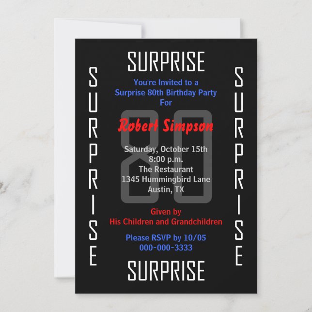 Surprise 80e anniversaire Invitation de fête 80 (Devant)
