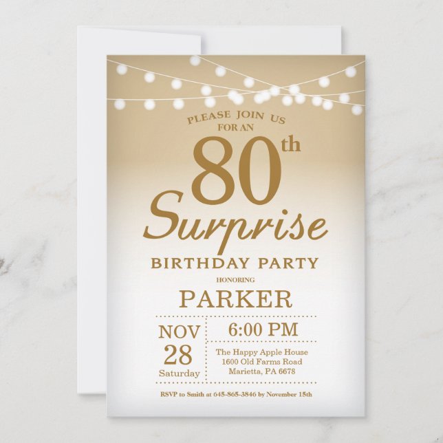 Surprise 80e anniversaire Invitation Gold (Devant)
