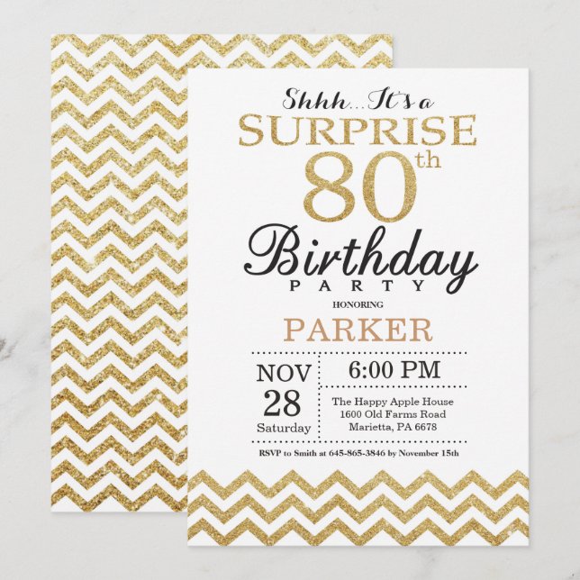 Surprise 80e anniversaire Invitation Parties scint (Devant / Derrière)