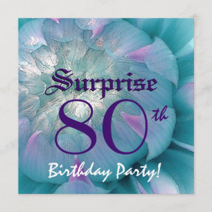 SURPRISE 80th Birthday Blue and Purple Dahlia W078 Invitation