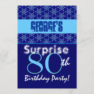 SURPRISE 80th Birthday Blue Stars W1431 Invitation
