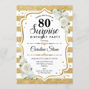 Surprise 80th Birthday - Gold White Invitation