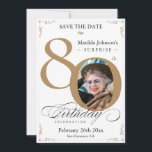 Surprise 80th Birthday  Gold White Save The Date Invitation<br><div class="desc">Surprise 80th Birthday Gold White Save The Date Invitation. An elegantly designed special birthday celebration save the date featuring a custom photo of birthday person and script calligraphy with vintage flourish elements. Simple enough to fit a variety of themes and colours!
Need help? Simply contact me!</div>