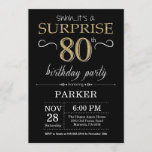 Surprise 80th Birthday Invitation Black and Gold<br><div class="desc">Surprise 80th Birthday Invitation with Black and Gold Glitter Background. Chalkboard. Adult Birthday. Men or Women Bday Invite. Any age. For further customization,  please click the "Customize it" button and use our design tool to modify this template.</div>