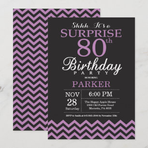 Surprise 80th Birthday Invitation Black and Purple