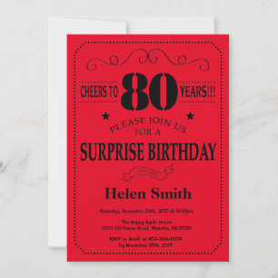 Surprise 80th Birthday Invitation Black and Red